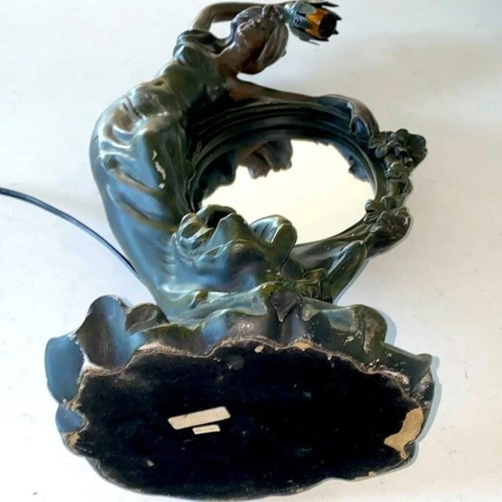 Gorgeous Art Nouveau Maiden w/ Mirror Lamp 22